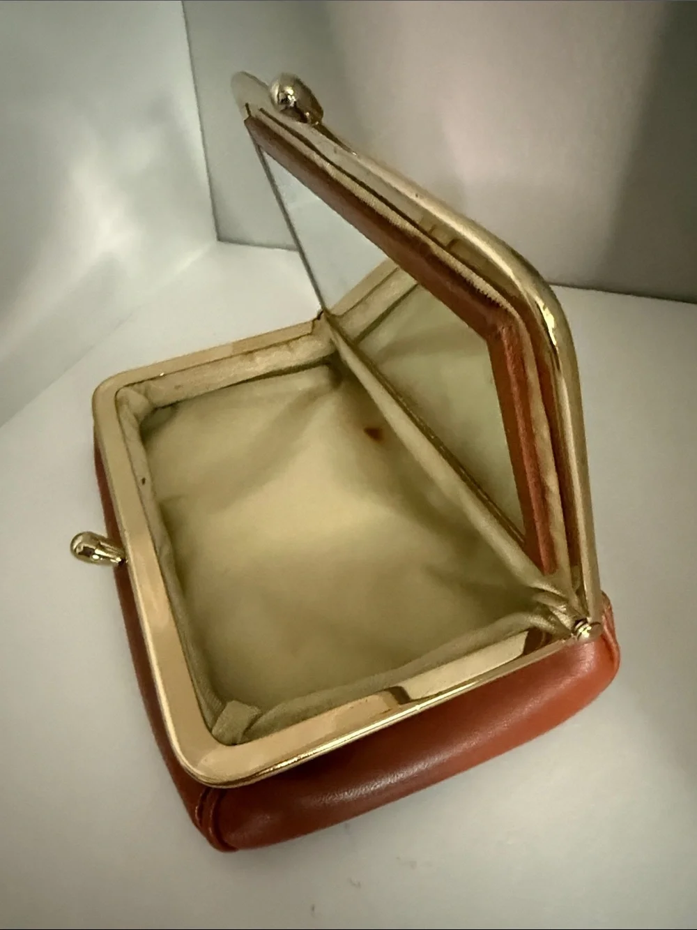 Classic Leather Clutch in Cognac with Gold Trim